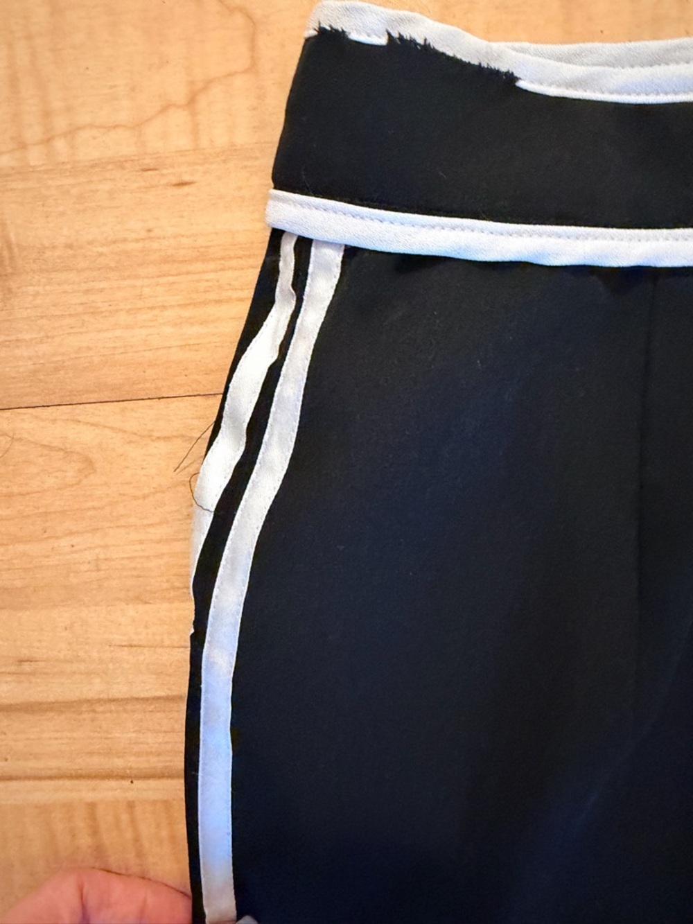 Black Track Pants with White Trim and Tie Hem - Picture 6 of 9